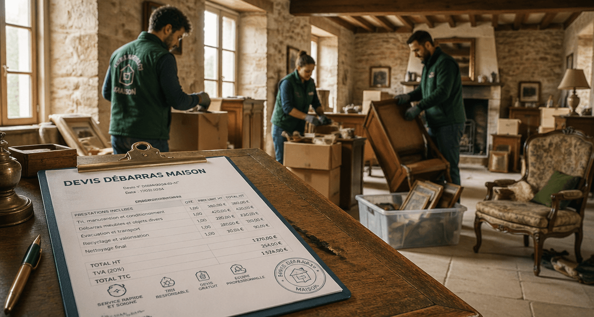 exemple devis débarras maison avec équipe triant meubles