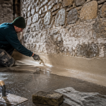 Cuvelage mur enterré enduit sur mur pierre