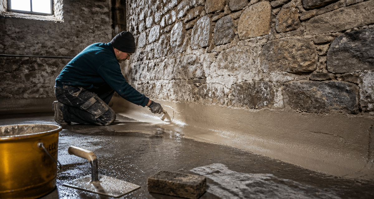 Cuvelage mur enterré enduit sur mur pierre