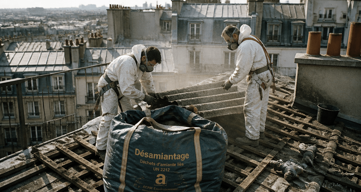 désamiantage toiture fibro Paris ouvriers big-bag