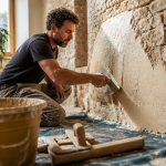 enduit correcteur thermique appliqué sur mur de pierre