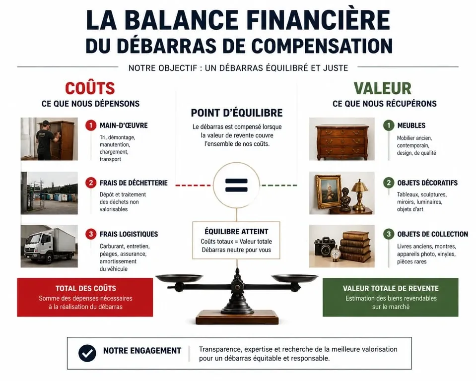 Infographie expliquant le fonctionnement du débarras de maison gratuit par la valorisation des objets