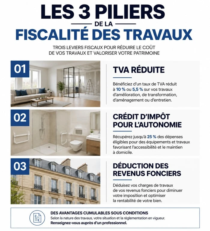Infographie récapitulative des avantages fiscaux pour les travaux de rénovation maison