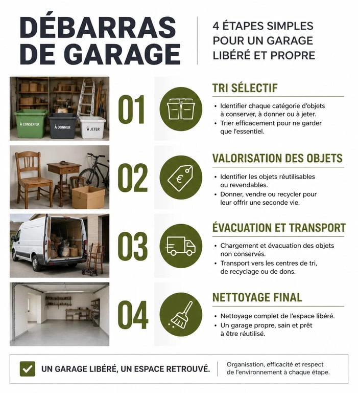 Infographie des 4 étapes pour débarrasser un garage efficacement