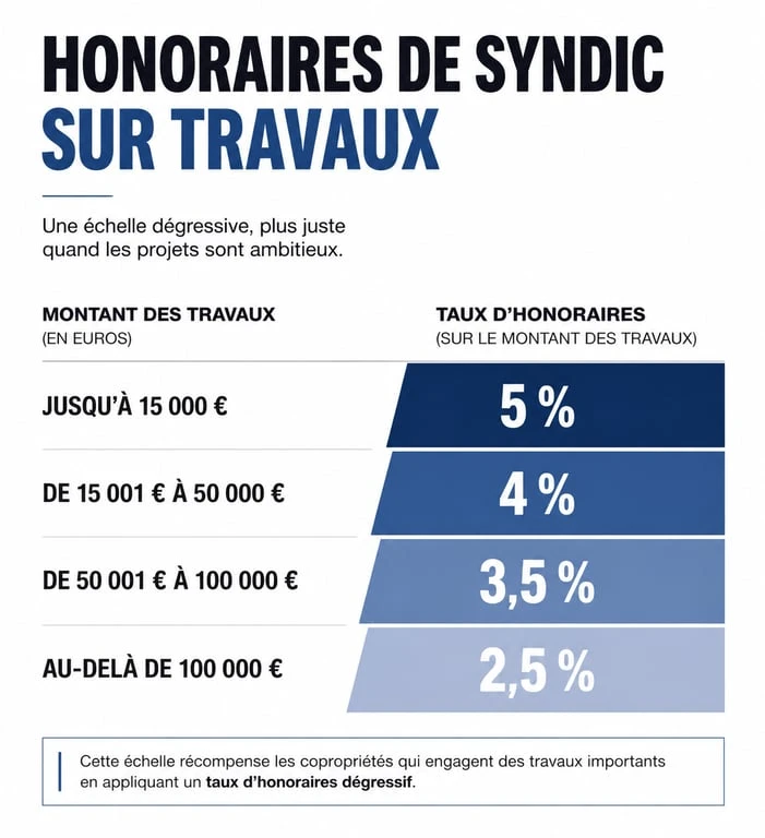 Infographie des tranches de calcul des honoraires de syndic sur travaux en copropriété