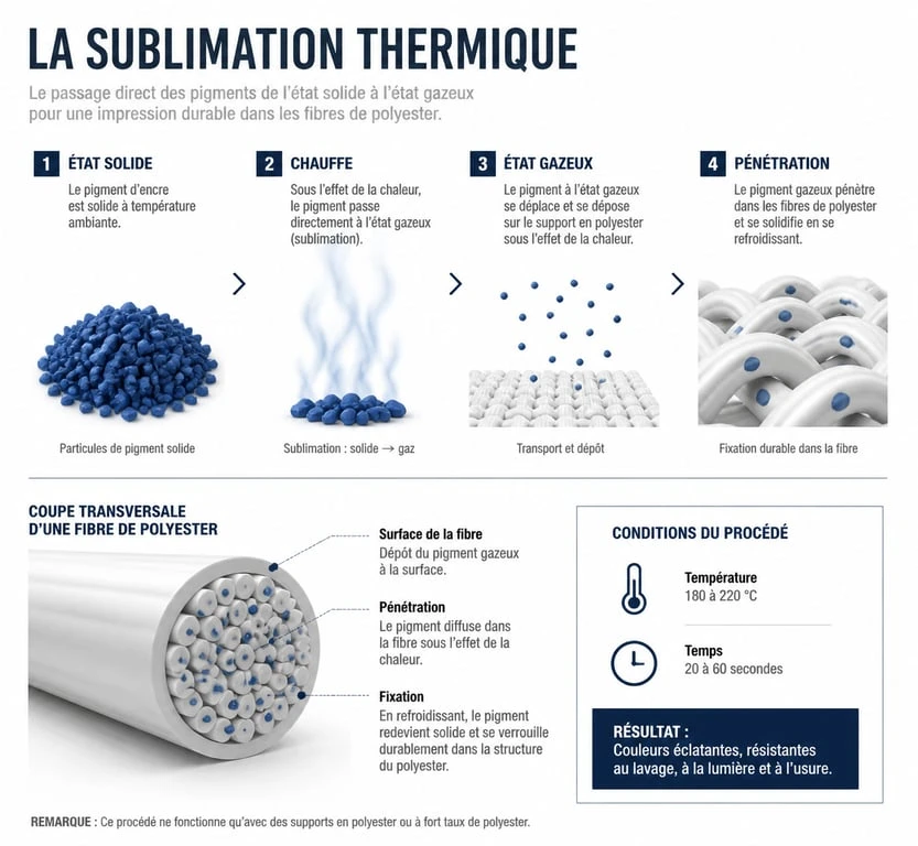 Schéma explicatif du processus de sublimation thermique et transfert d'encre