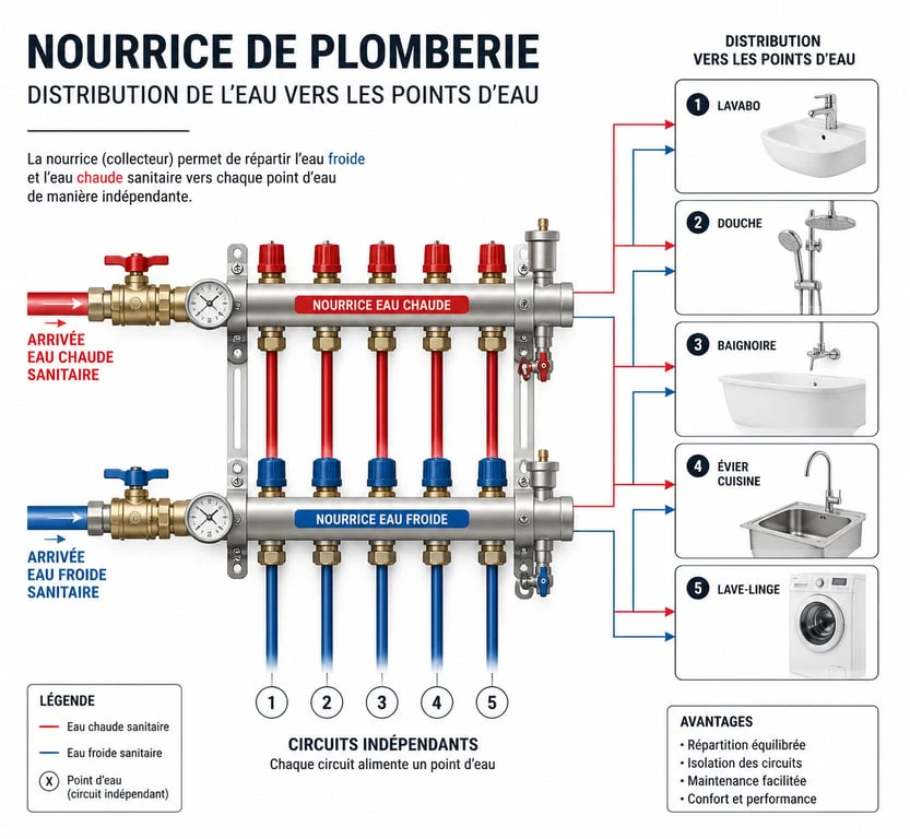Schéma de fonctionnement d'une nourrice de plomberie pour installation domestique