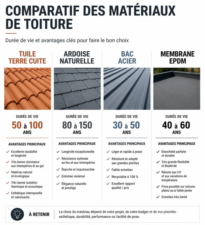 Comparatif des matériaux de toiture : durabilité et avantages pour vos travaux de couverture