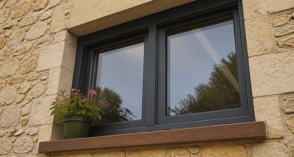 Fenêtre gris anthracite PVC vue extérieure
