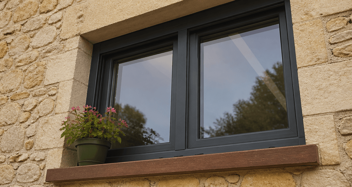 Fenêtre gris anthracite PVC vue extérieure