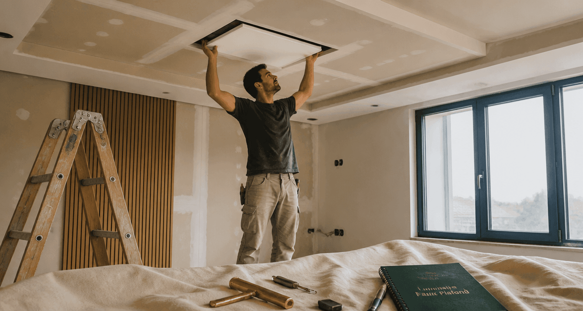 luminaire faux plafond LED posé dans salon