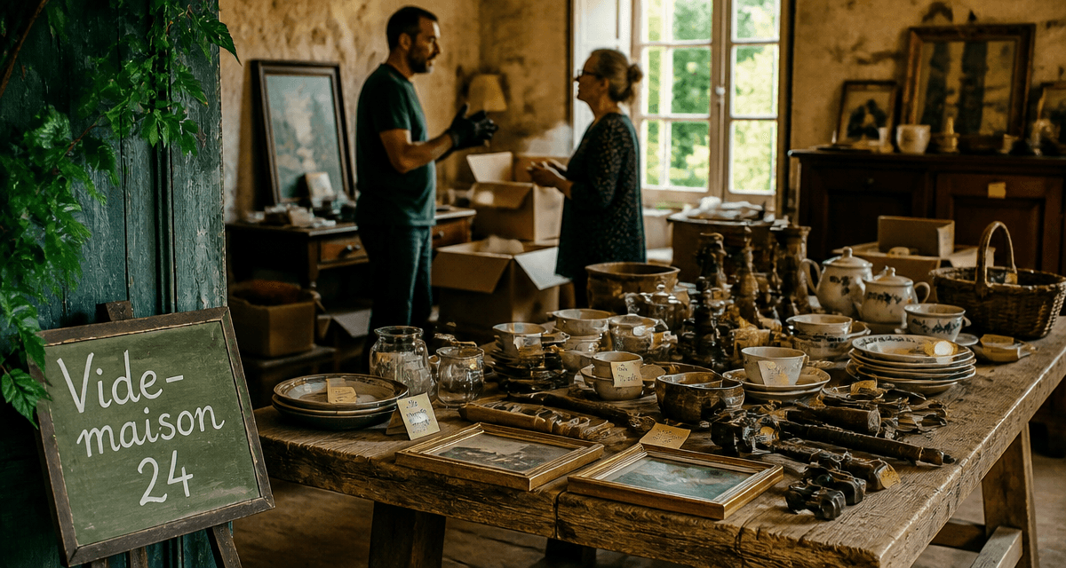 Vide maison 24 Dordogne table vaisselle ancienne