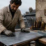 zinc patine couvreur main feuille