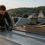 artisan posant du zinc prépatiné sur toiture