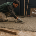 artisan pose béton drainant sur chantier