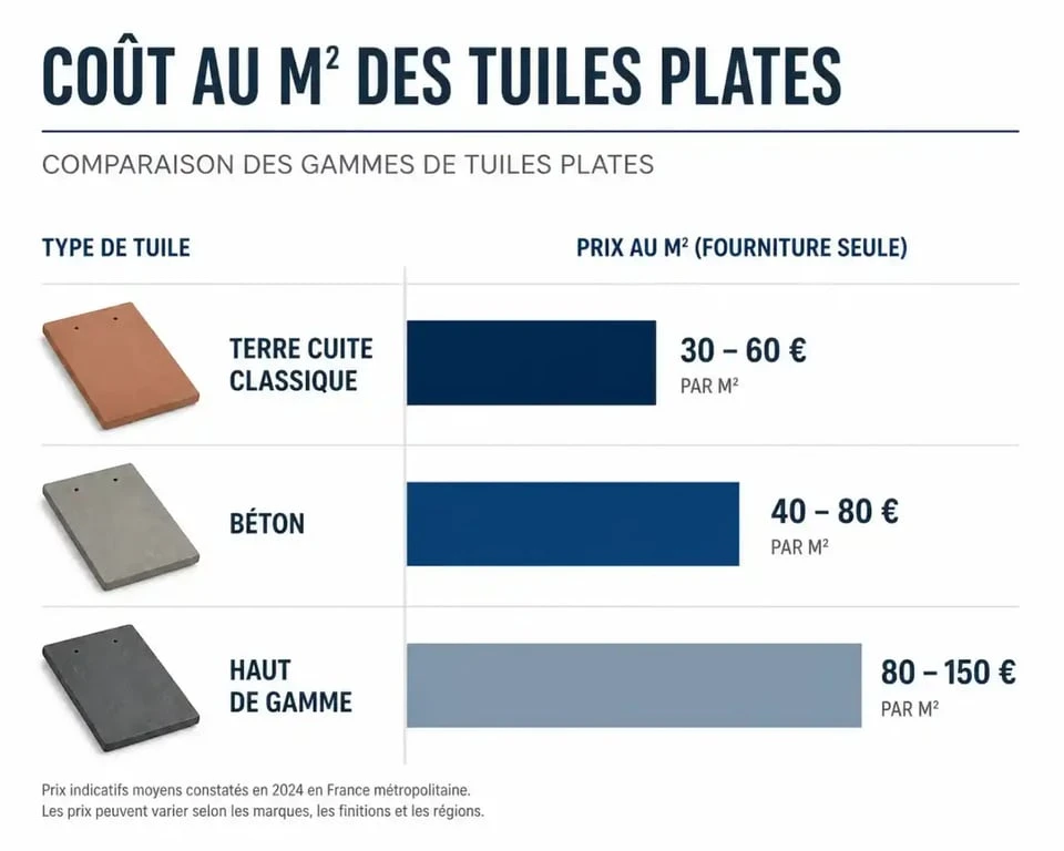 Comparatif des prix au m2 des différents types de tuiles plates pour toiture