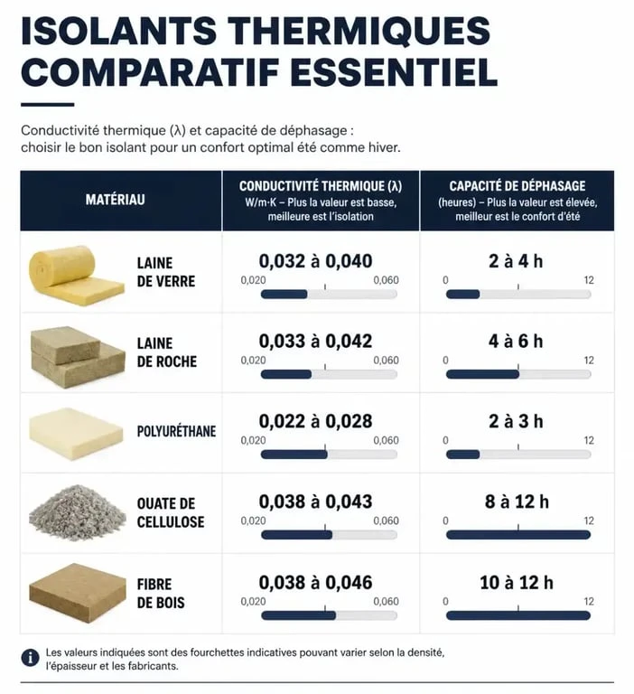 Comparatif des isolants thermiques : lambda et déphasage pour choisir le meilleur isolant thermique