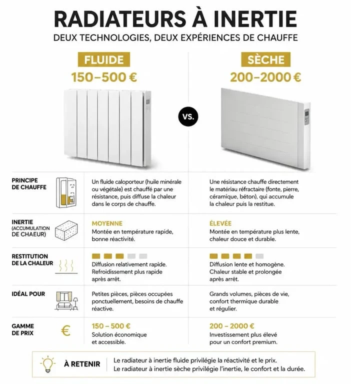 Comparatif des prix et technologies des radiateurs à inertie : fluide vs sèche