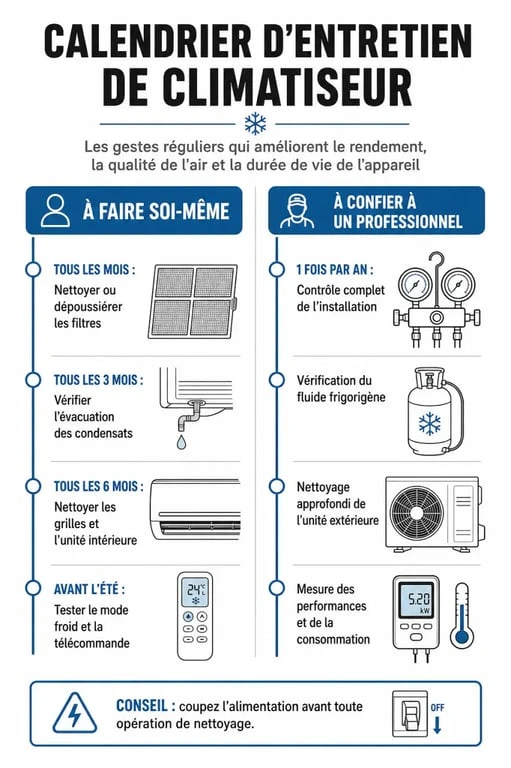 Calendrier d'entretien de climatiseur : étapes pour l'utilisateur et le professionnel