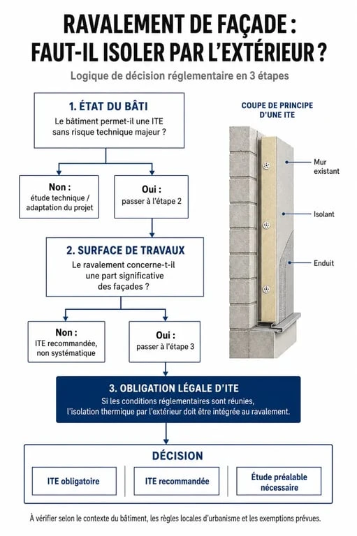 Infographie sur les obligations de la nouvelle loi ravalement de façade et isolation thermique
