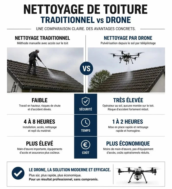 Comparatif des méthodes de nettoyage de toiture : manuel vs drone
