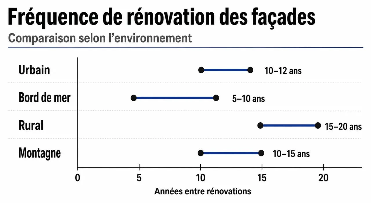 Infographie sur la fréquence de ravalement de façade selon l'environnement