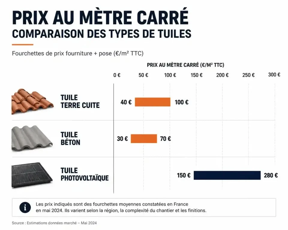 Comparatif des prix au mètre carré des différents types de tuiles pour toiture
