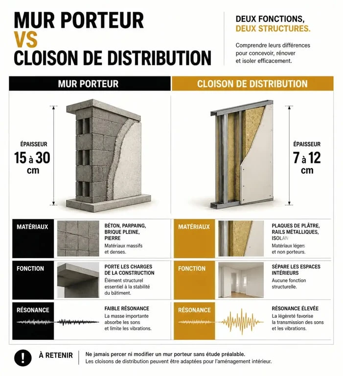 Infographie comparative pour identifier un mur porteur dans une maison