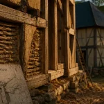 Maison à colombage avec ossature en bois et torchis, aperçu structure