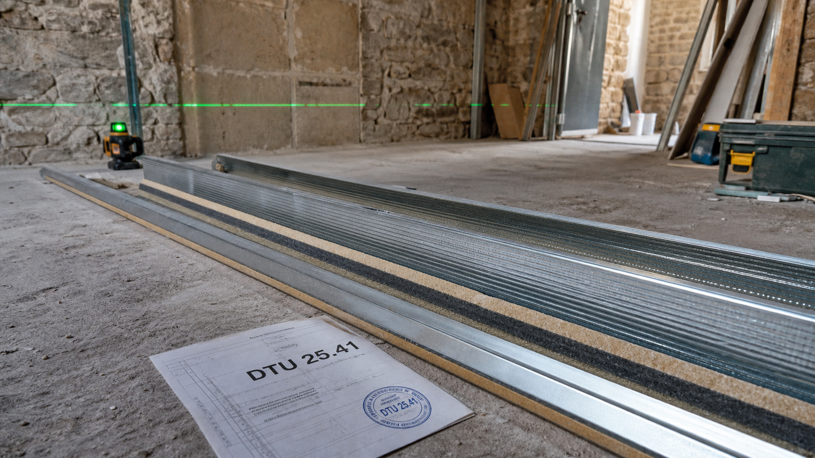 Plafond autoportant distance max selon DTU 25.41, rails et montants métalliques