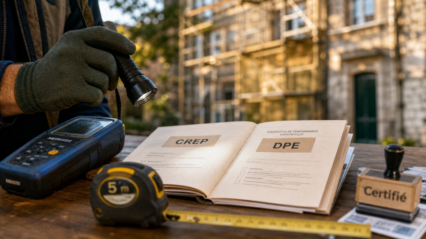 Prix diagnostic immobilier : technicien mesure un DPE et CREP