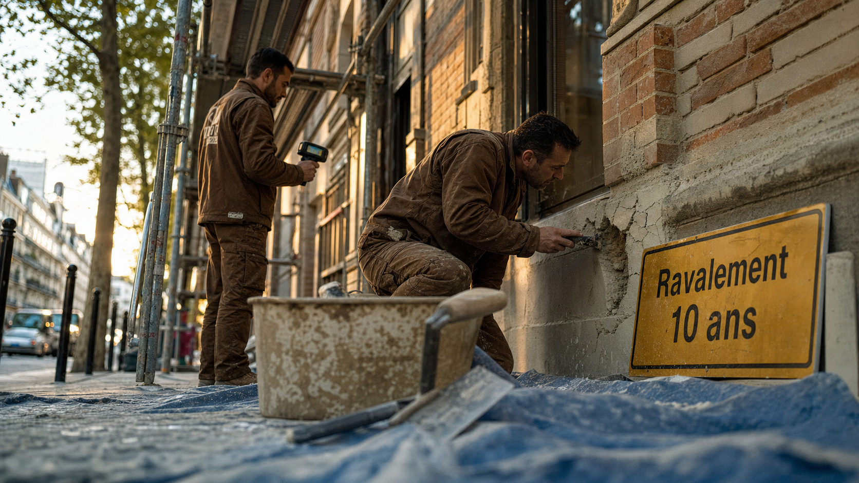 Ravalement de façade tous les combien : chantier avec échafaudage