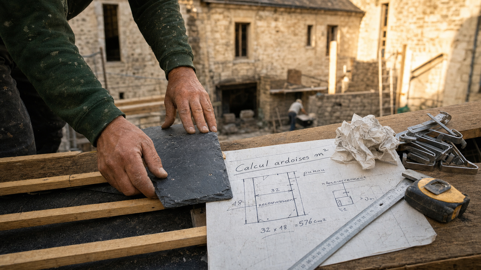 Ardoise au m2 : couvreur pose ardoise et calcule les pièces