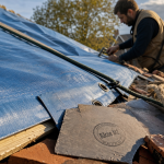 bache pour toiture PVC épaisse posée sur toiture, œillets renforcés