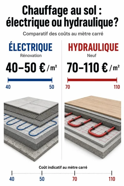 Comparatif des prix du chauffage au sol électrique et hydraulique au m2
