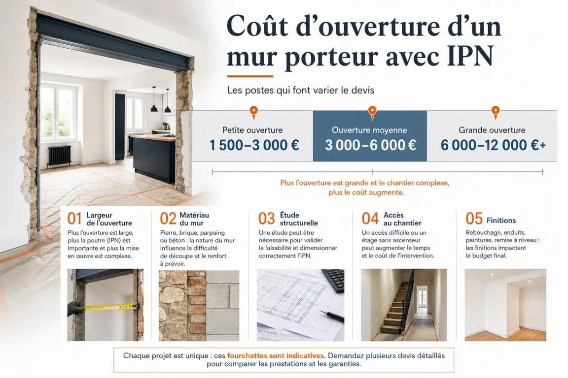 Mur porteur IPN prix : illustration éditoriale des facteurs de coût et des fourchettes de prix