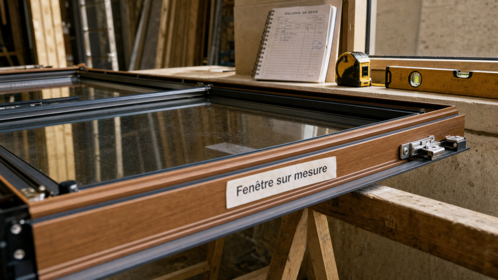 Fenetre double vitrage sur mesure en atelier, châssis alu et joints noirs