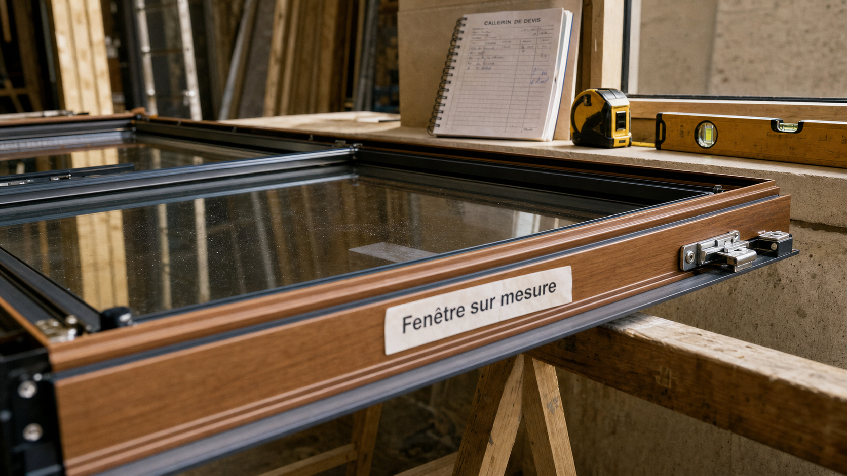 Fenetre double vitrage sur mesure en atelier, châssis alu et joints noirs