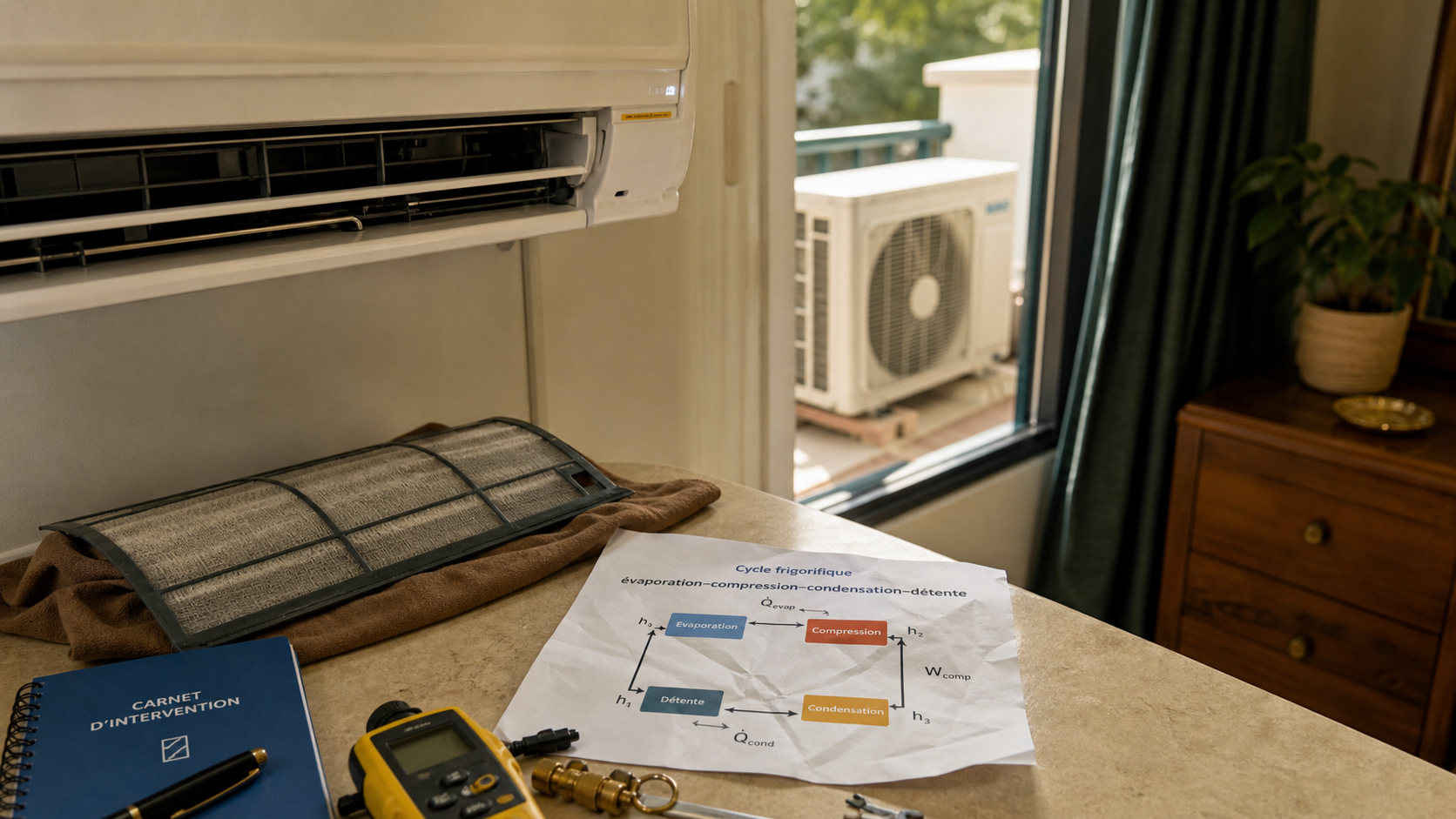 Fonctionnement climatiseur : fluide frigorigène, COP, erreurs et consommation
