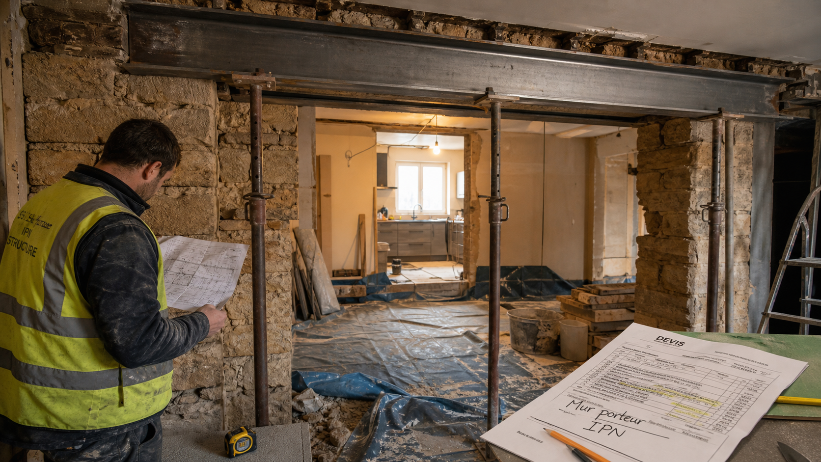Mur porteur IPN prix : devis, poutre et étaiement en rénovation