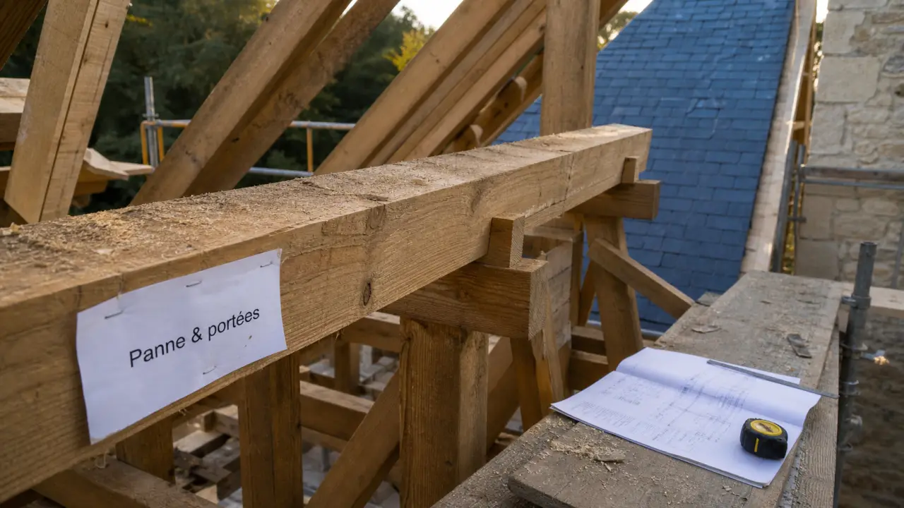 Panne charpente : pannes horizontales en bois sur fermes de toit