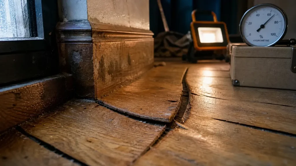 Parquet qui se soulève : lames bombées, joints ouverts, humidité du support
