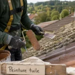 Peinture tuile sur toiture en tuiles, peintre en extérieur
