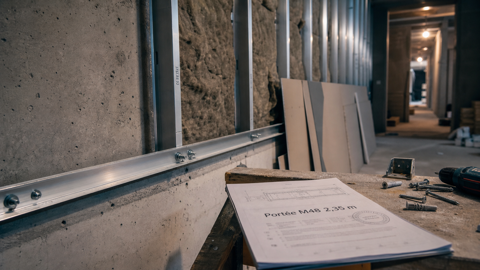 Portée maximum plafond autoportant m48 : 2,35 m, entraxe 50 cm
