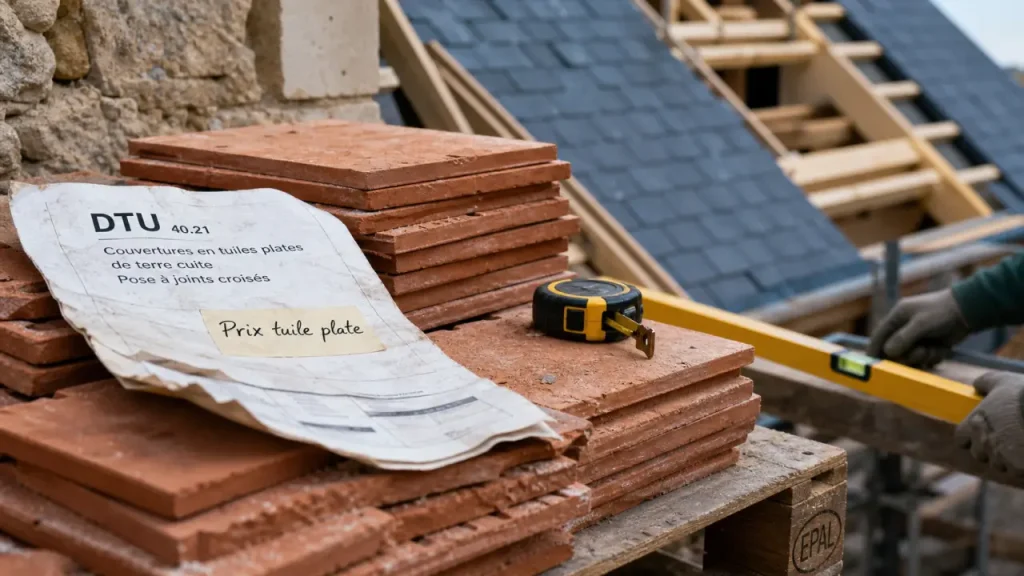Prix tuile plate : pente 35 % à 45 %, pureau et stock à vérifier