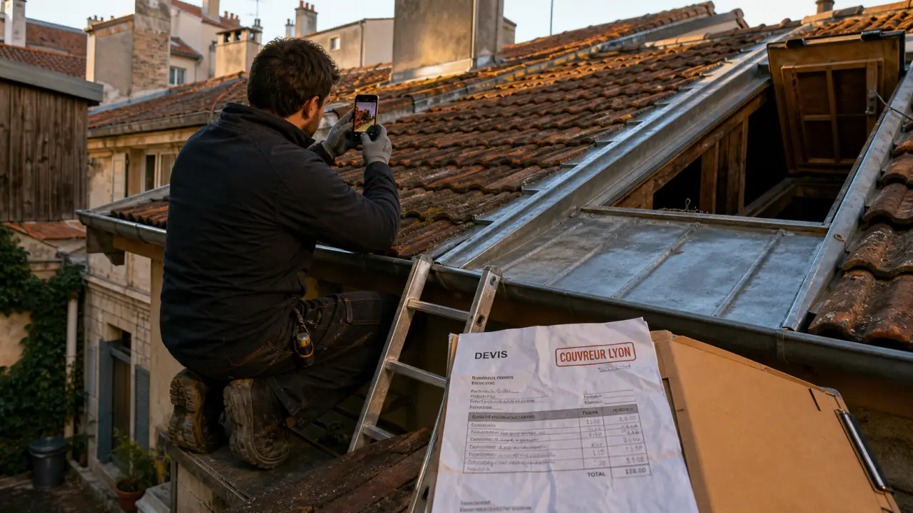 Couvreur lyon inspecte une toiture et réalise un devis détaillé