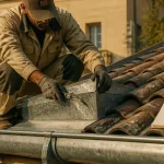 Couvreur zingueur Toulouse posant une plaque de zinc pour l’étanchéité de toiture