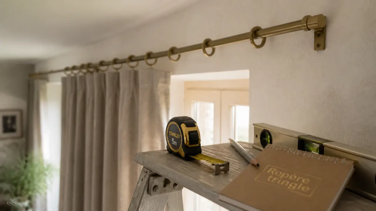 Distance tringle rideau plafond : 10 à 15 cm avant fixation au mur