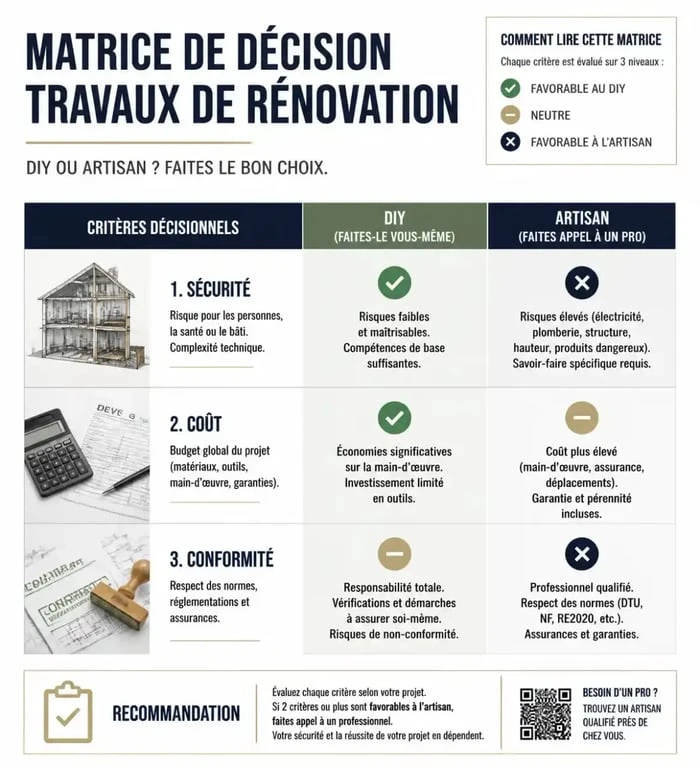 Tableau comparatif artisan-renovation pour choisir entre DIY et professionnel