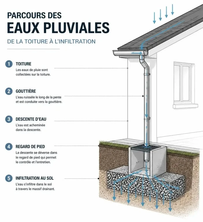 Schéma du système d'évacuation des eaux pluviales pour maison individuelle